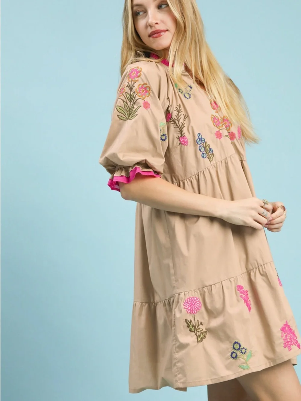 Umgee Embroidered Floral Tiered Dress - Picture 2 of 5